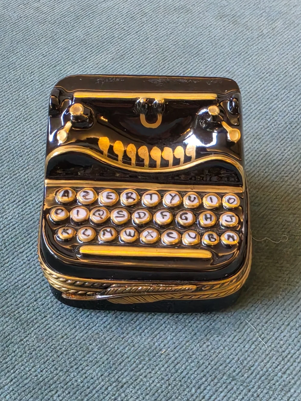 Limoges France Hand-Painted Porcelain Black and Gold Typewriter Trinket Box